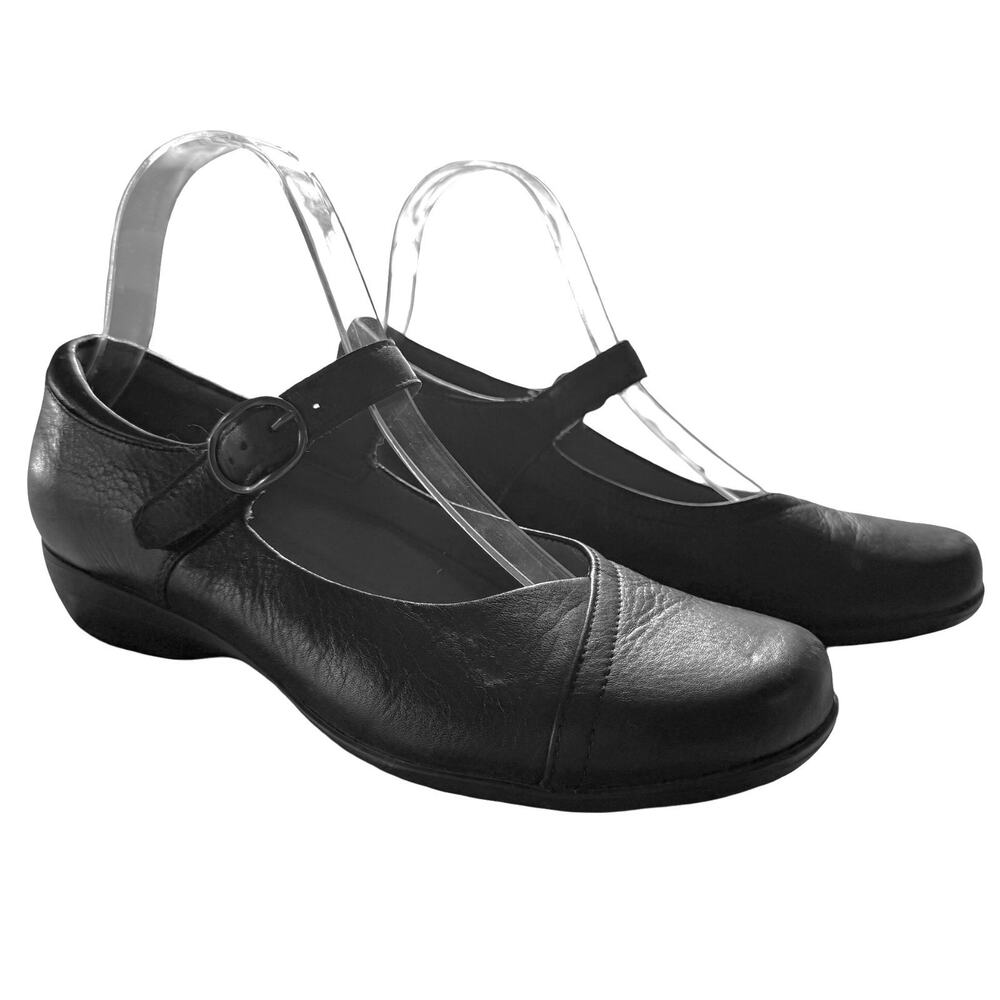 Dansko Fawna Mary Jane Black Leather Comfort Clogs Low Heel Shoes sz 39 8.5 / 9